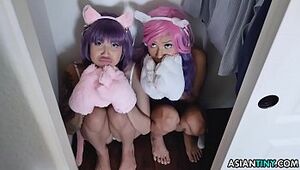 Cosplay tiny asians threesome