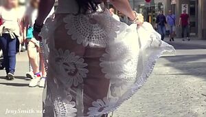 Funk City - Jeny Smith walks in public in transparent dress without panties
