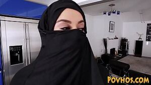 Muslim busty slut pov sucking and riding cock in burka